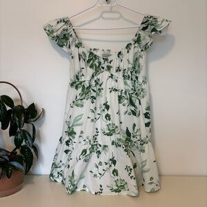 Abercrombie & Fitch Green Floral Ruffle Sleeve Babydoll Top | Women’s Medium